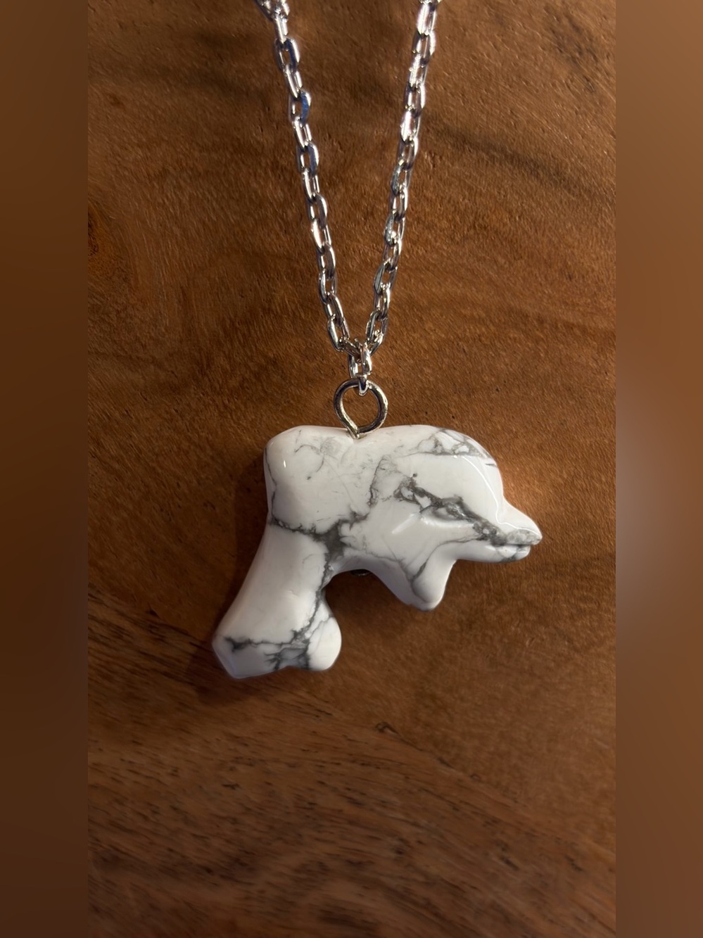 Howlite Dolphin Hand-Carved Pendant Necklace Long - Picture 14 of 16